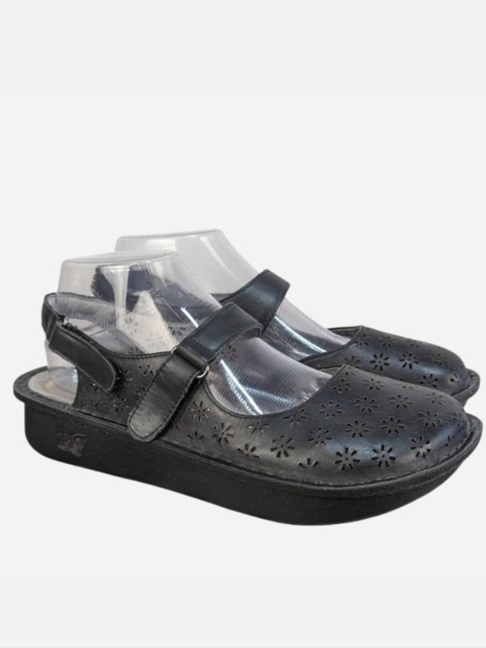 Alegria Jemma Black Perforated Leather Mary Jane Sandal EU 40